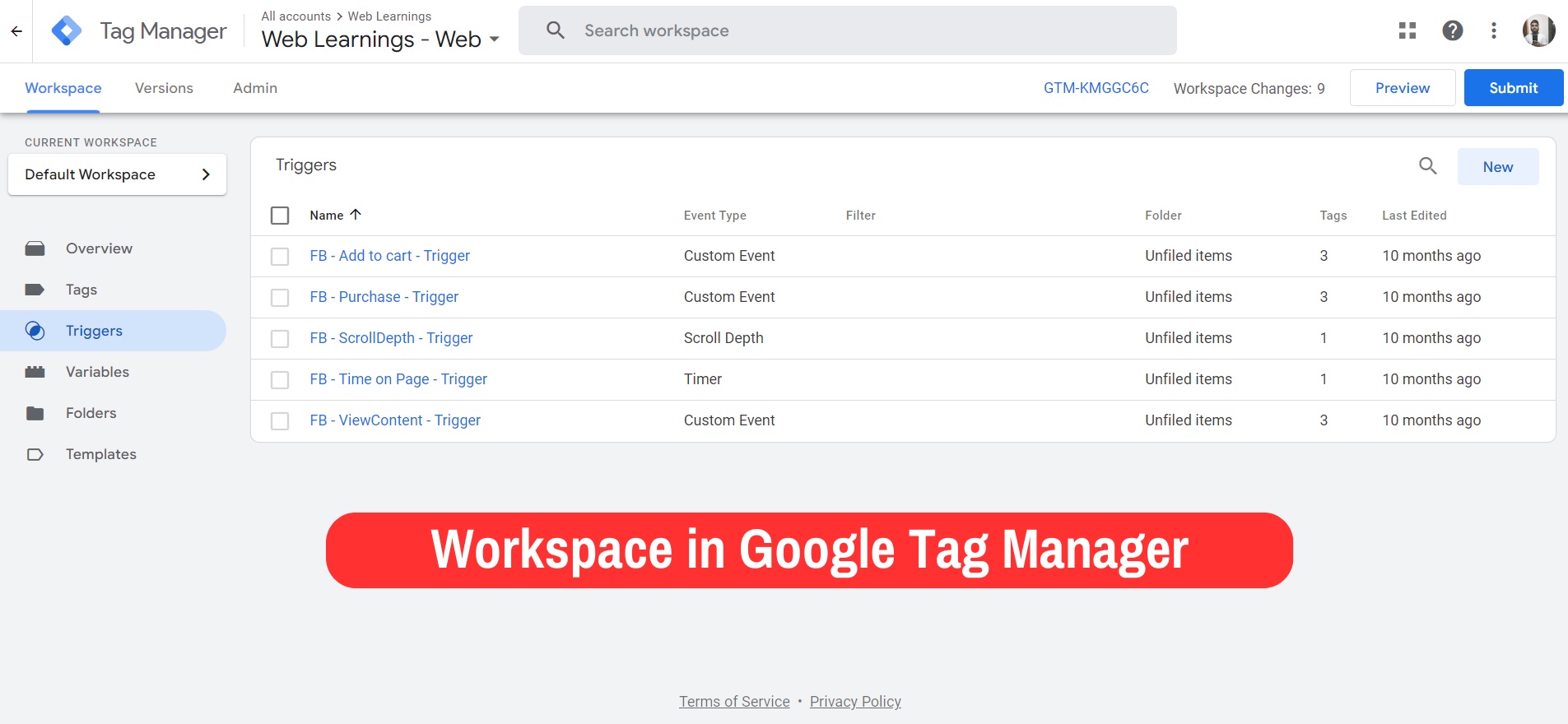 Workspace in Google Tag Manager